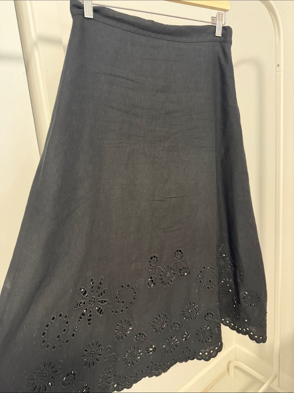 Elie Tahari Black Linen Blend Eyelet Circle Skater Skirt